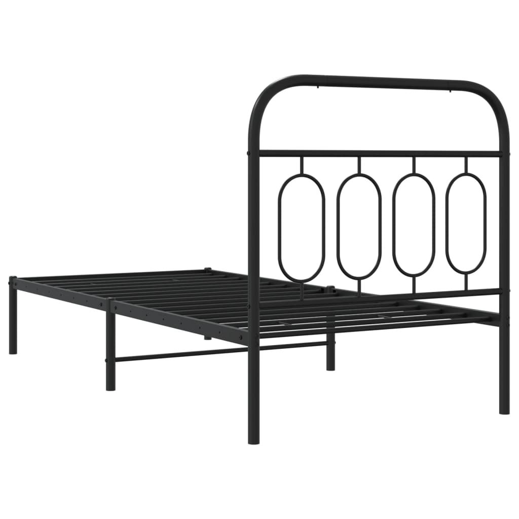 Metal Bed Frame without Mattress with Headboard Black 90x190cm