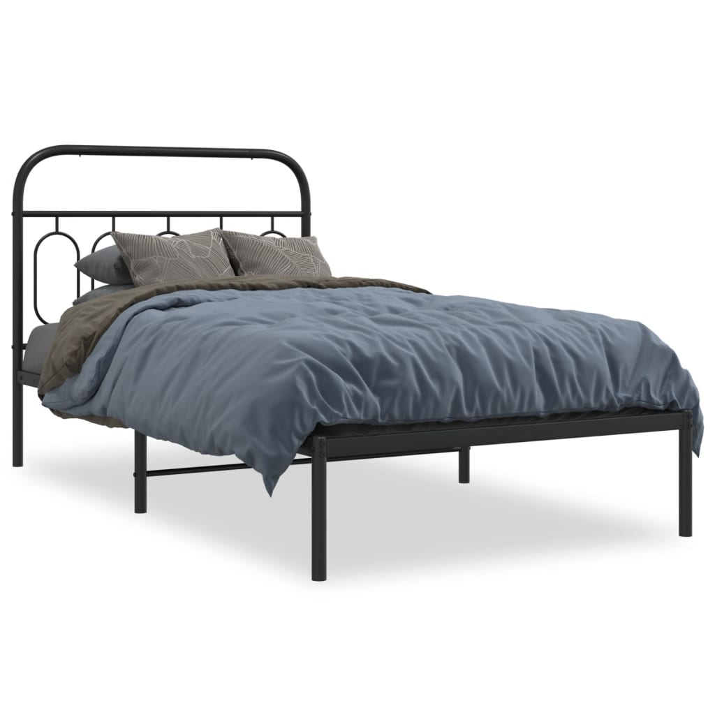 Metal Bed Frame without Mattress with Headboard Black 100x200cm
