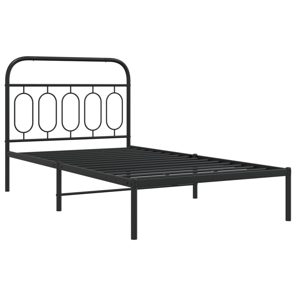 Metal Bed Frame without Mattress with Headboard Black 100x200cm