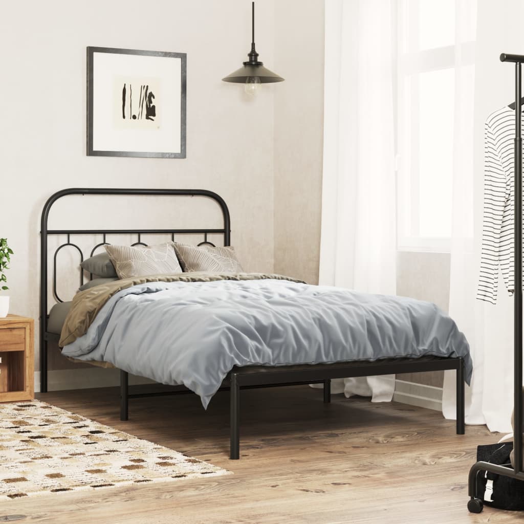 Metal Bed Frame without Mattress with Headboard Black 100x200cm