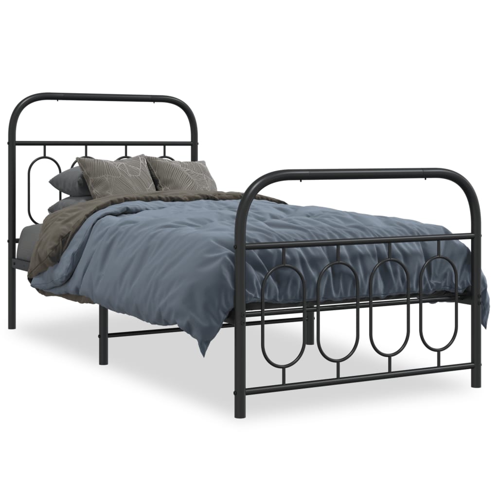 Metal Bed Frame without Mattress with Footboard Black 90x190cm