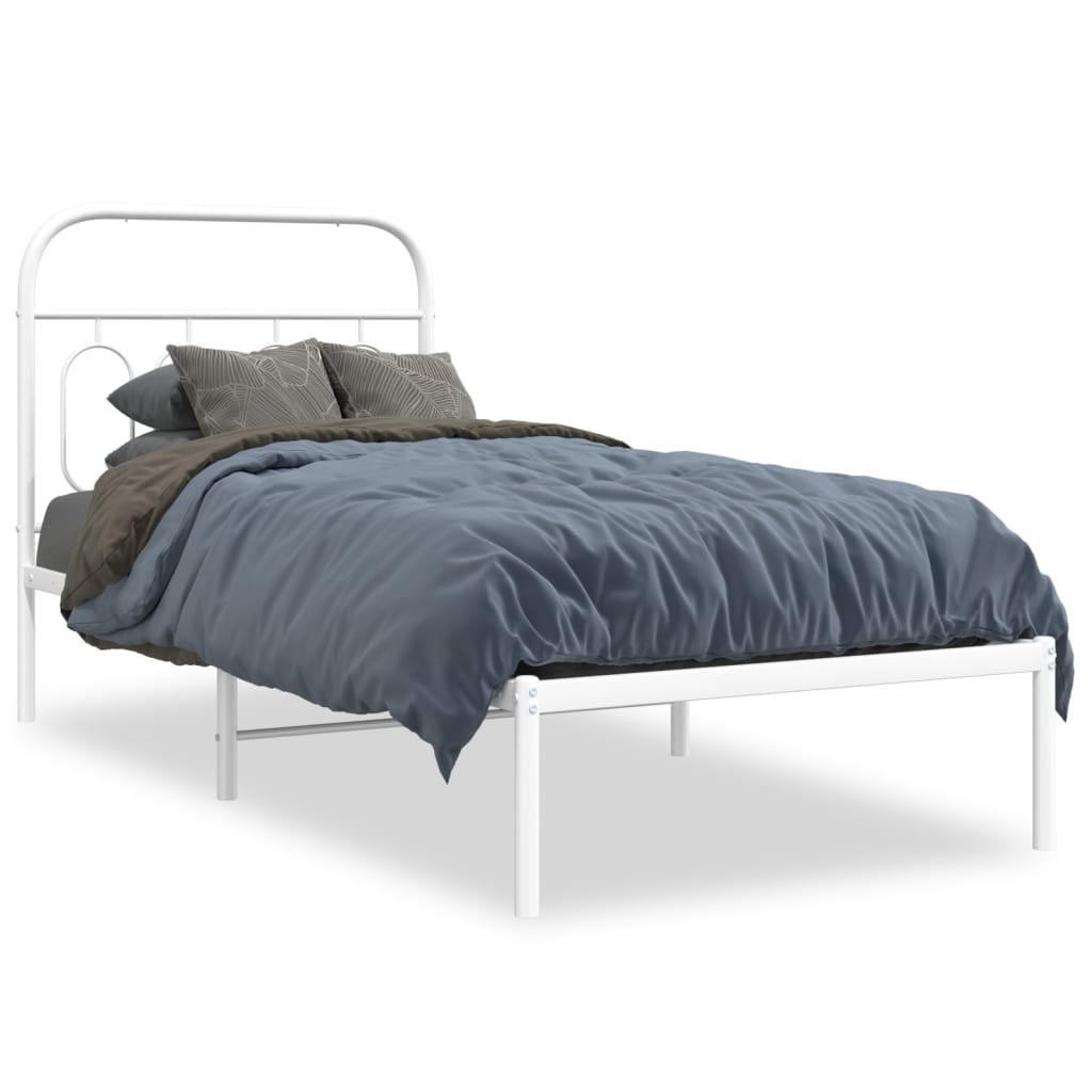 Metal Bed Frame without Mattress with Headboard White 90x200cm