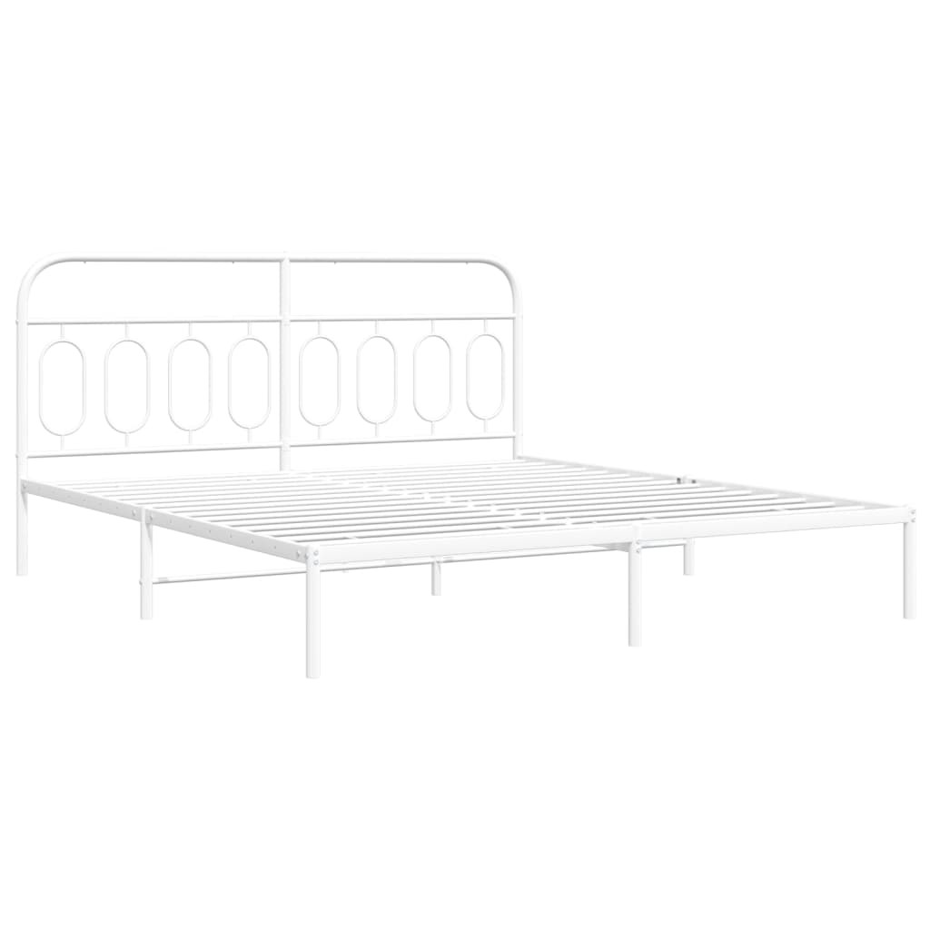 Metal Bed Frame without Mattress with Headboard White 180x200cm
