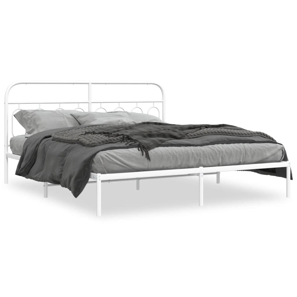 Metal Bed Frame without Mattress with Headboard White 183x213cm