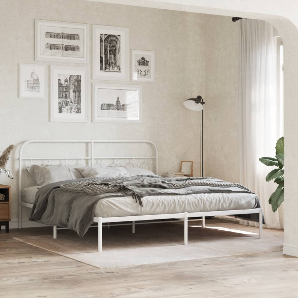 Metal Bed Frame without Mattress with Headboard White 193x203cm