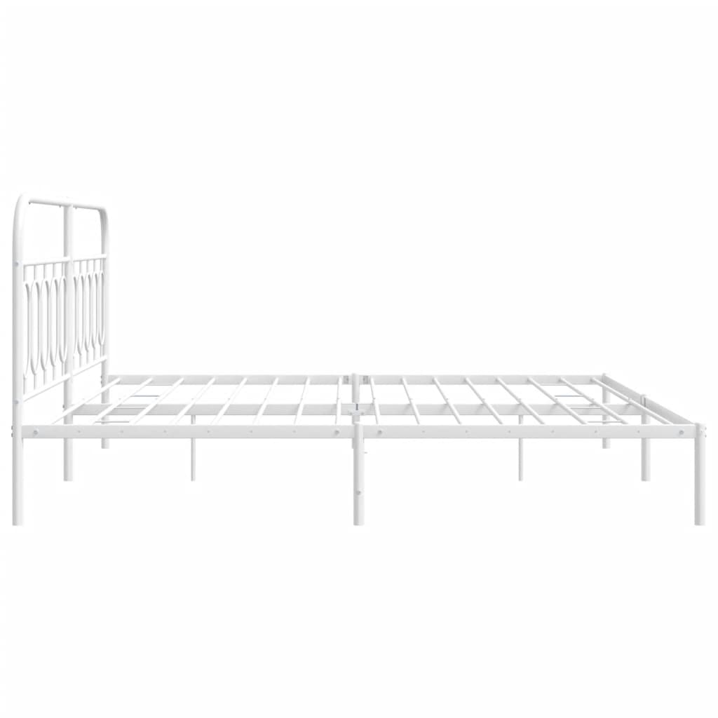 Metal Bed Frame without Mattress with Headboard White 200x200cm