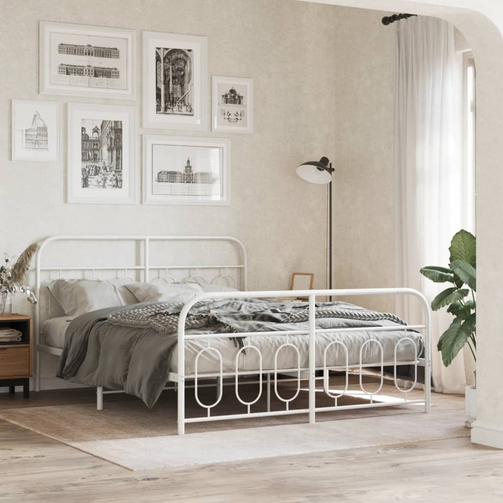 Metal Bed Frame without Mattress with Footboard White 140x200cm