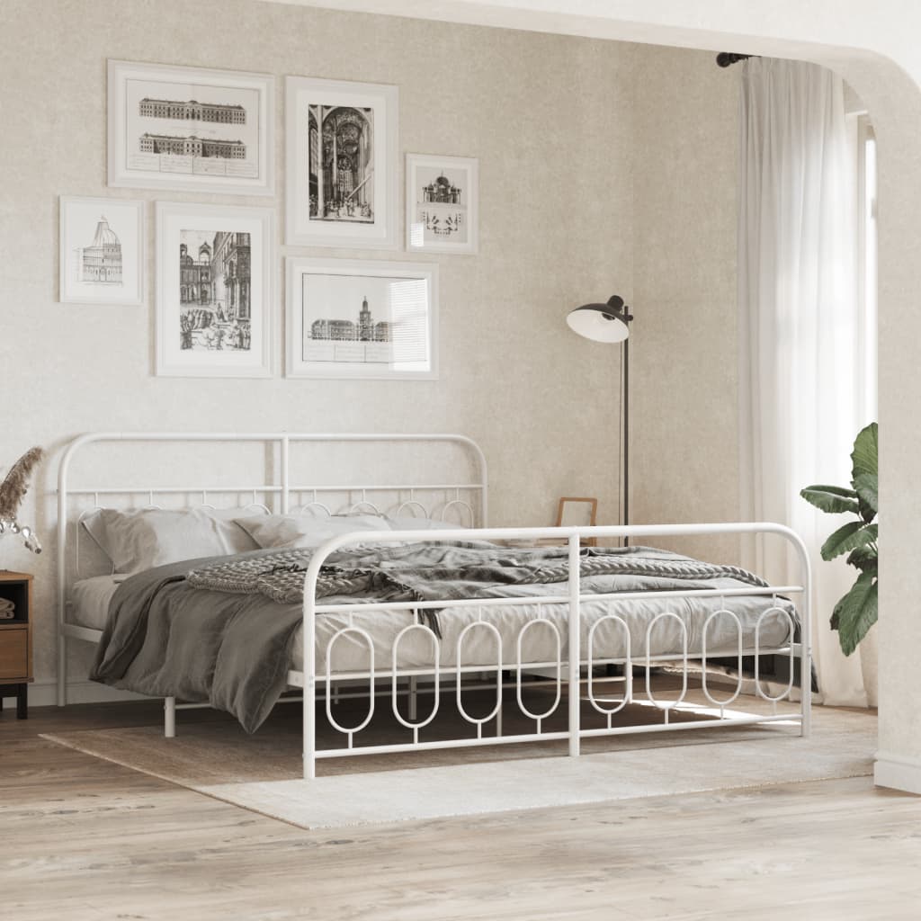 Metal Bed Frame without Mattress with Footboard White 160x200cm
