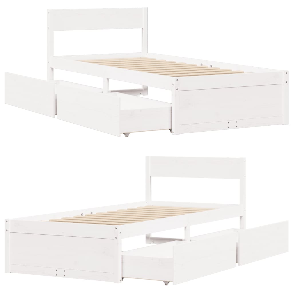 Bed Frame without Mattress White 100x200 cm Solid Wood Pine