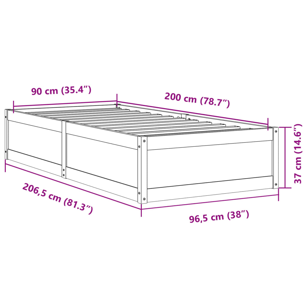 Bed Frame without Mattress Wax Brown 90x200 cm Solid Wood Pine
