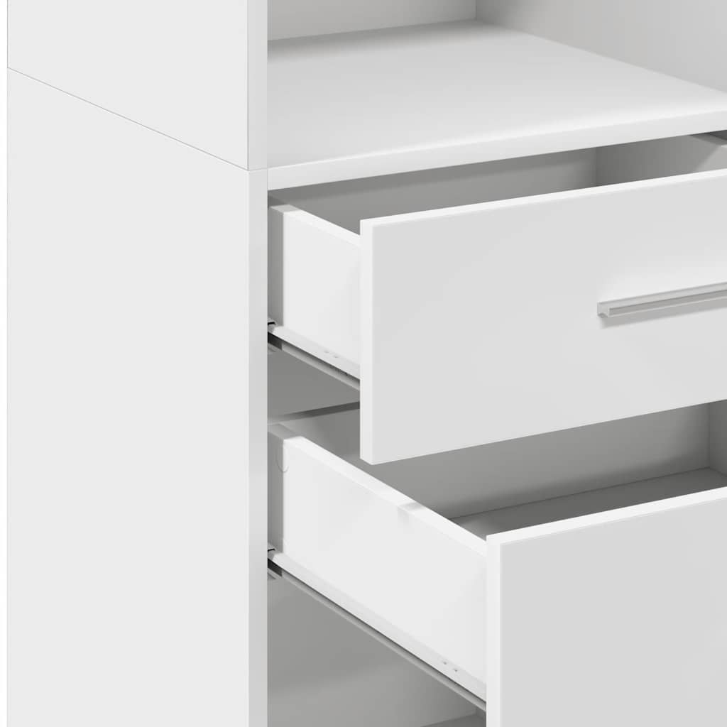 Modern Wooden Highboard Storage Cabinet Unit With 2 Drawers & Open Compartments