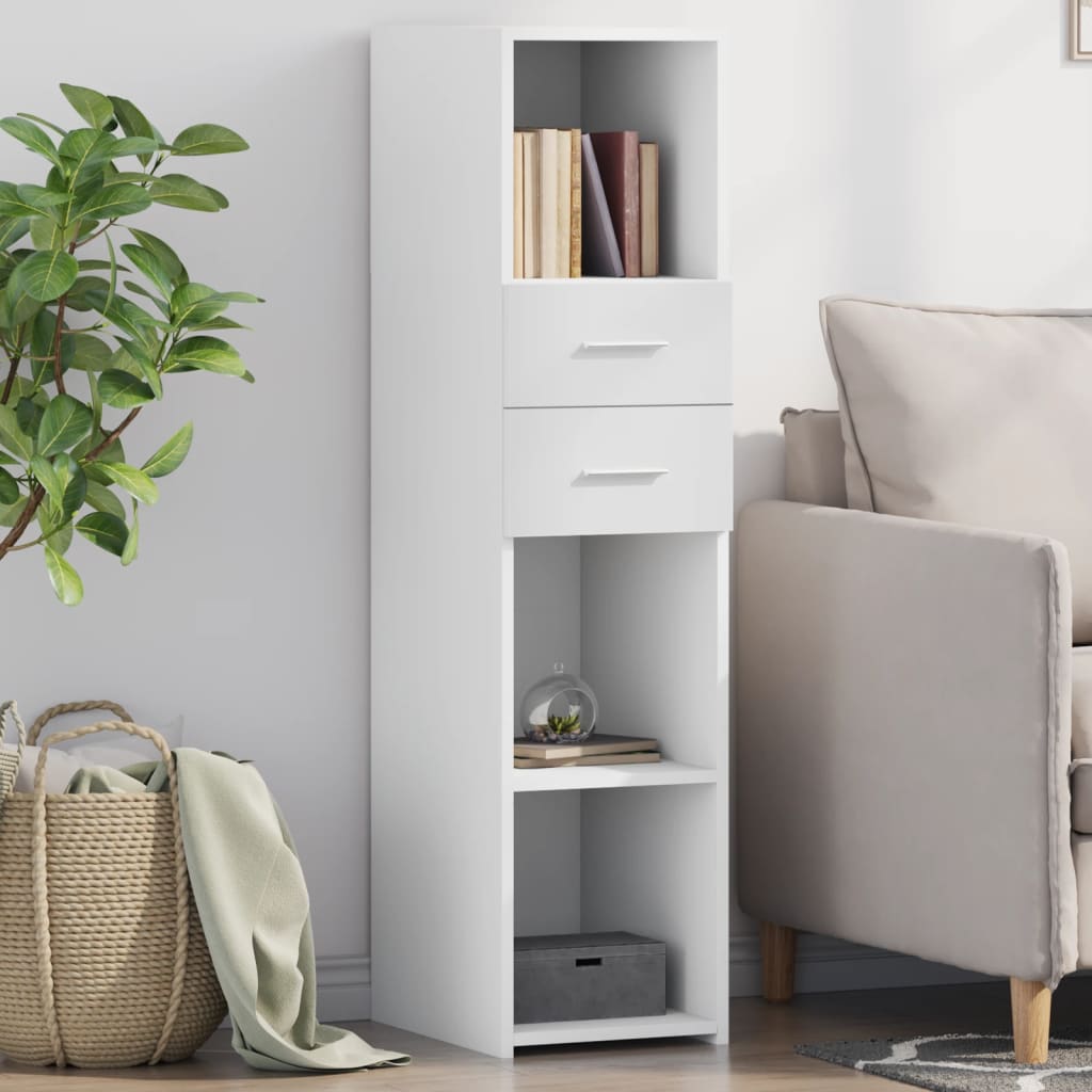 Modern Wooden Highboard Storage Cabinet Unit With 2 Drawers & Open Compartments