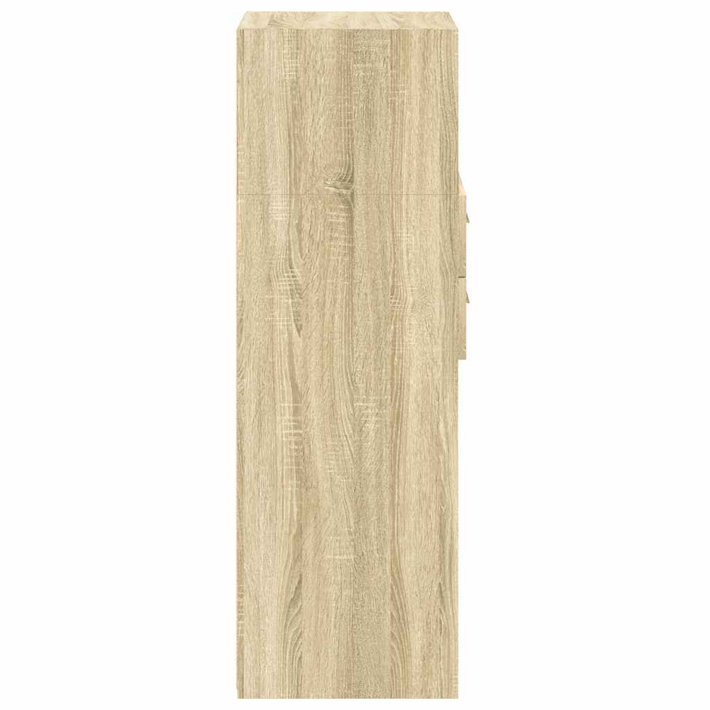 Modern Wooden Highboard Storage Cabinet Unit With 2 Drawers & Open Compartments
