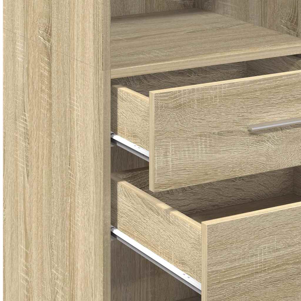 Modern Wooden Highboard Storage Cabinet Unit With 2 Drawers & Open Compartments