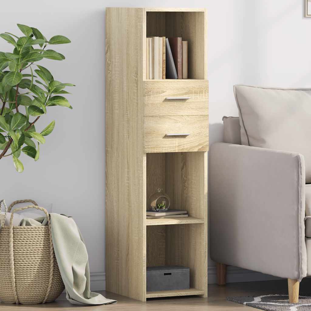 Modern Wooden Highboard Storage Cabinet Unit With 2 Drawers & Open Compartments