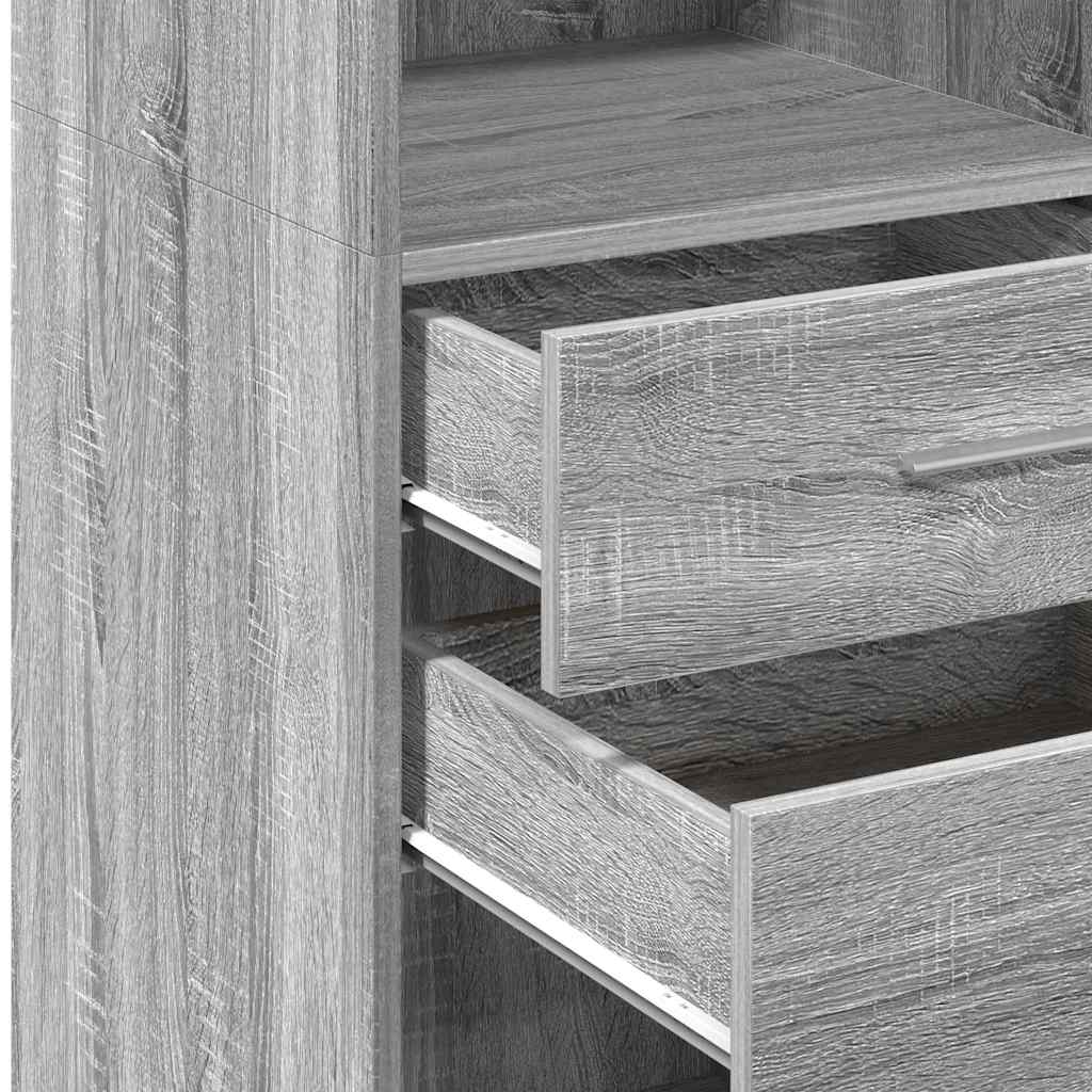 Modern Wooden Highboard Storage Cabinet Unit With 2 Drawers & Open Compartments
