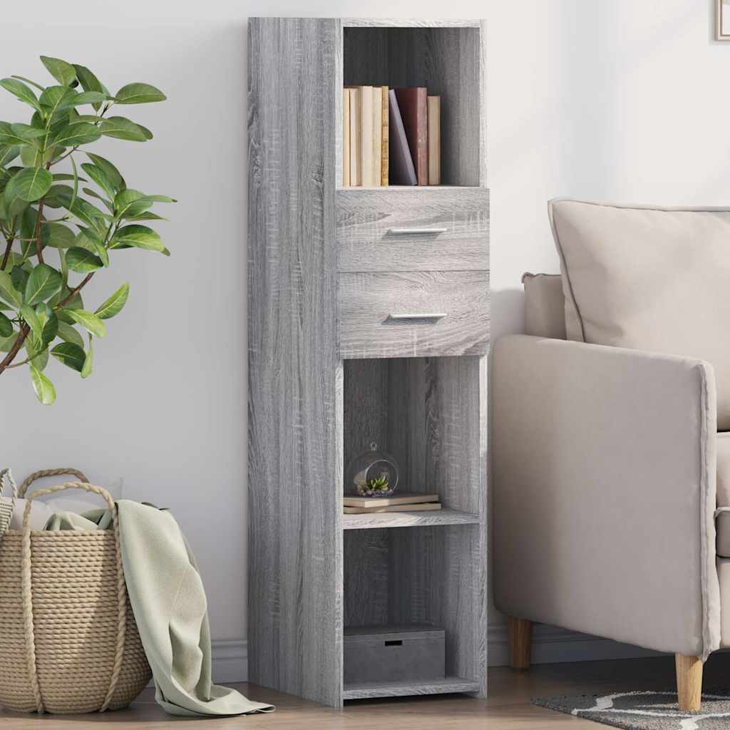 Modern Wooden Highboard Storage Cabinet Unit With 2 Drawers & Open Compartments
