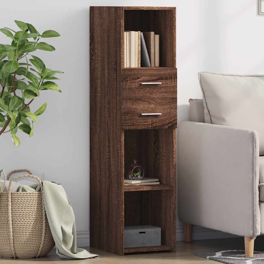 Modern Wooden Highboard Storage Cabinet Unit With 2 Drawers & Open Compartments