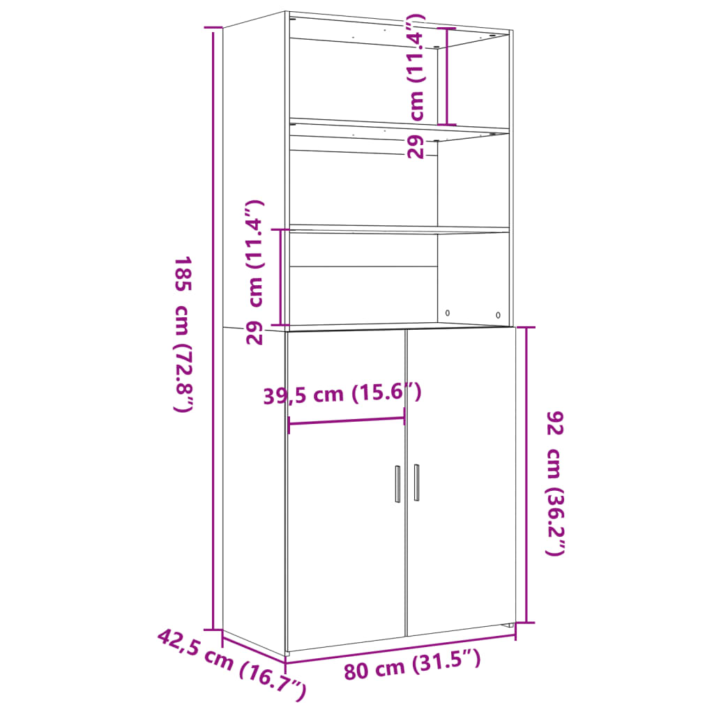 Highboard Concrete Grey 80x42.5x185 cm Engineered Wood