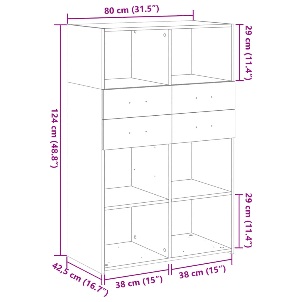 Highboard Black 80x42.5x124 cm Engineered Wood