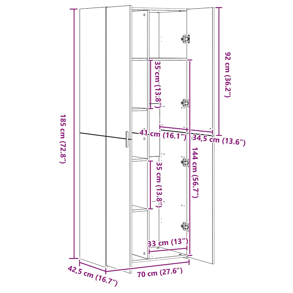 Highboard Grey Sonoma 70x42.5x185 cm Engineered Wood