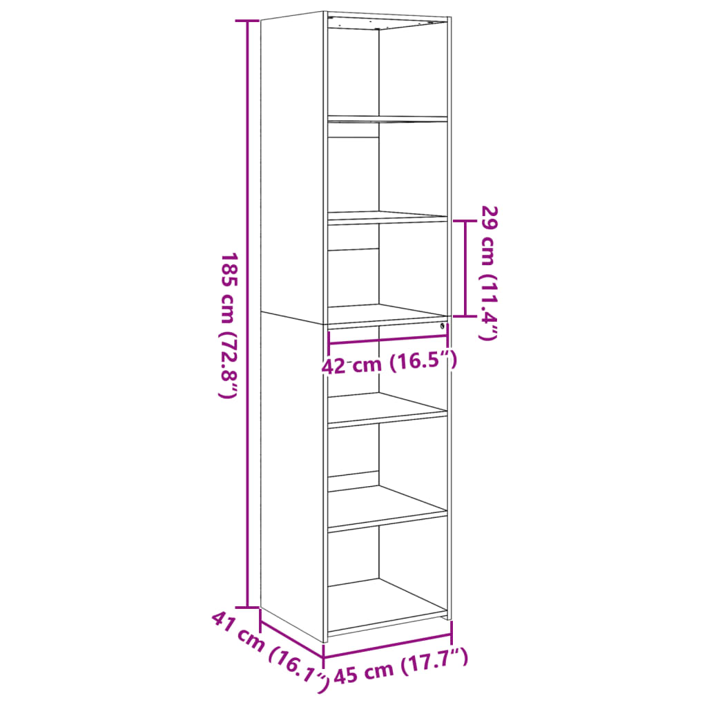 Highboard Grey Sonoma 45x41x185 cm Engineered Wood
