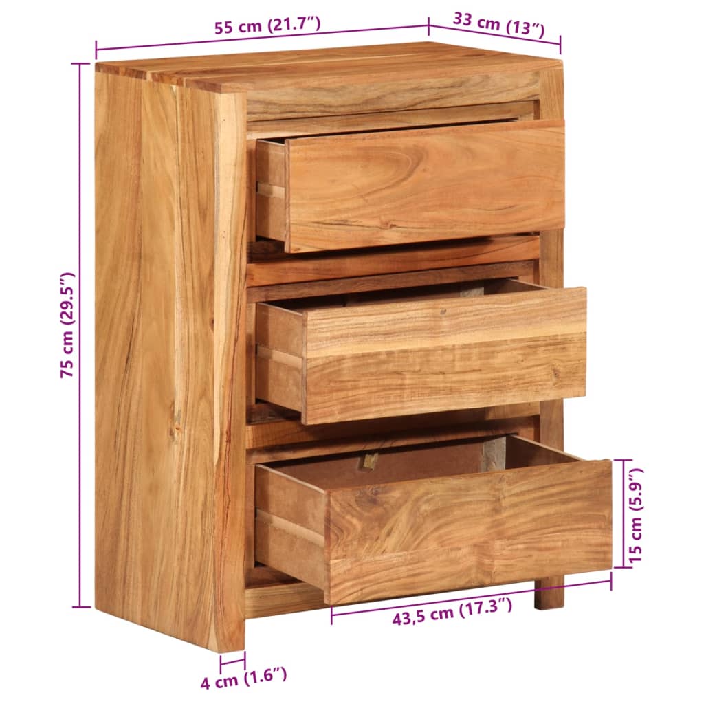 Drawer Cabinet 55x33x75 cm Solid Wood Acacia
