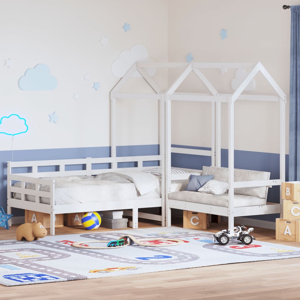 Day Bed and Bench Set with Roof without Mattress White 80x200 cm