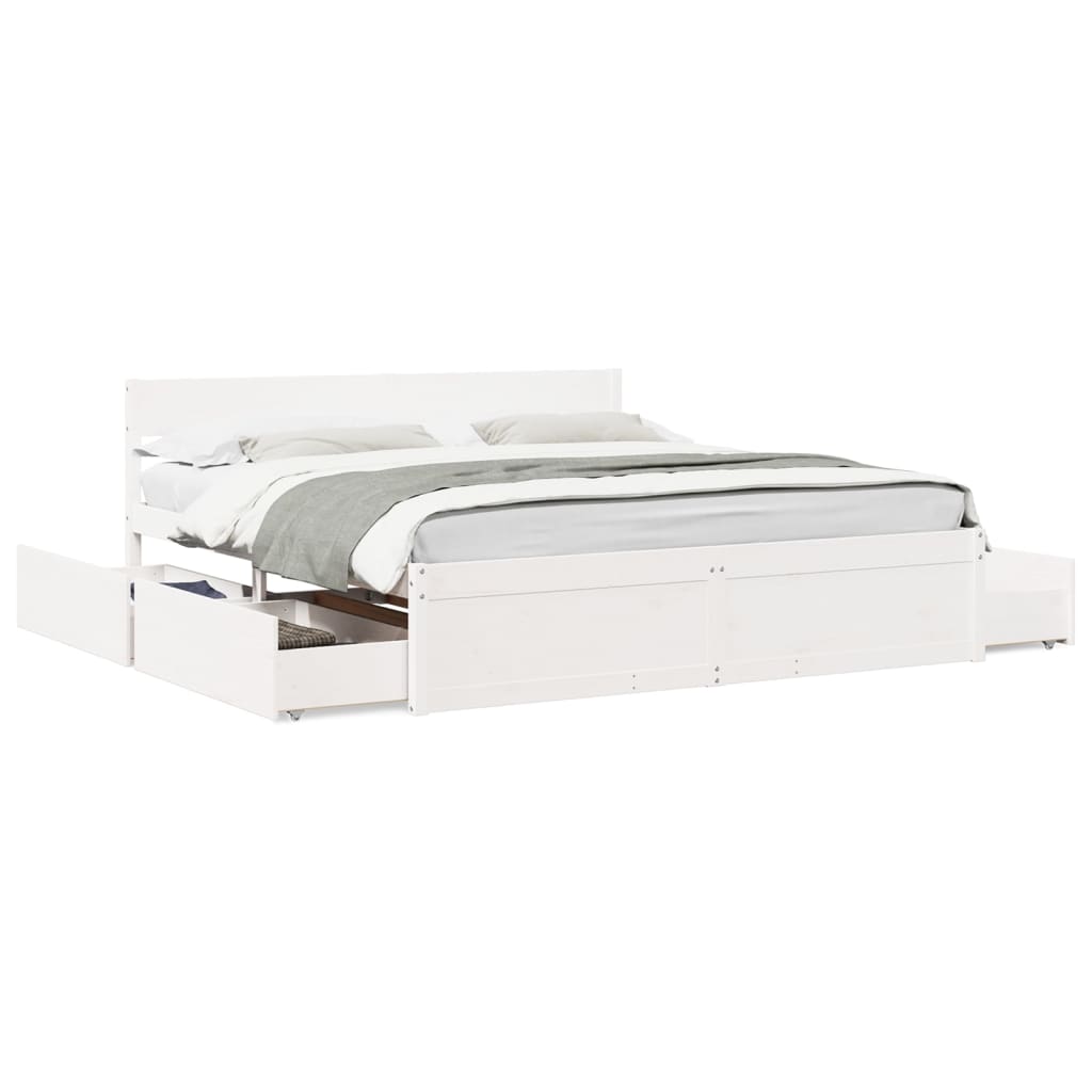 Bed Frame without Mattress White 200x200 cm Solid Wood Pine