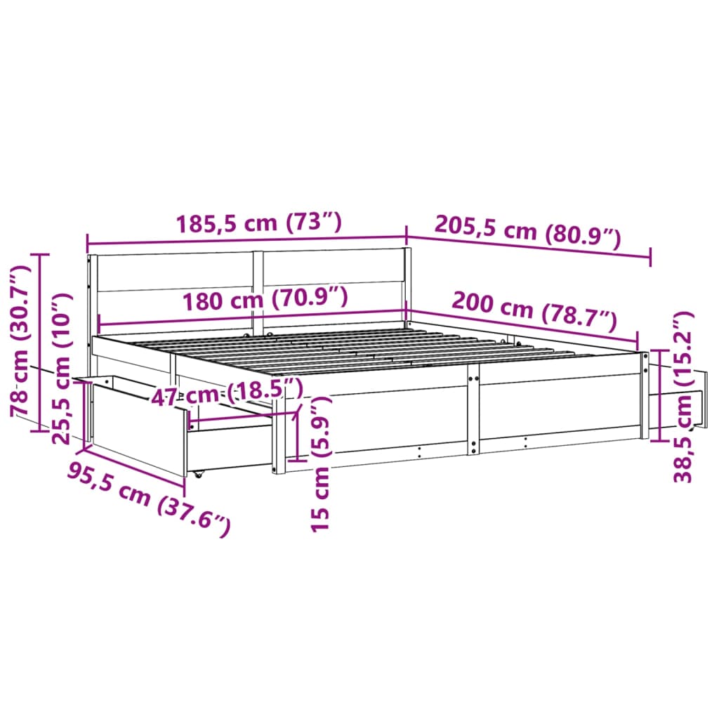 Bed Frame without Mattress Wax Brown 180x200 cm Super King Solid Wood Pine