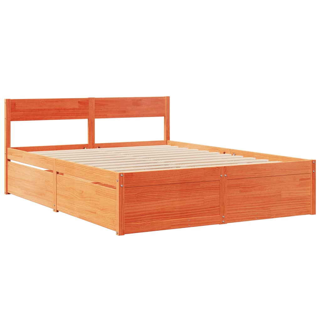 Bed Frame without Mattress Wax Brown 160x200 cm Solid Wood Pine