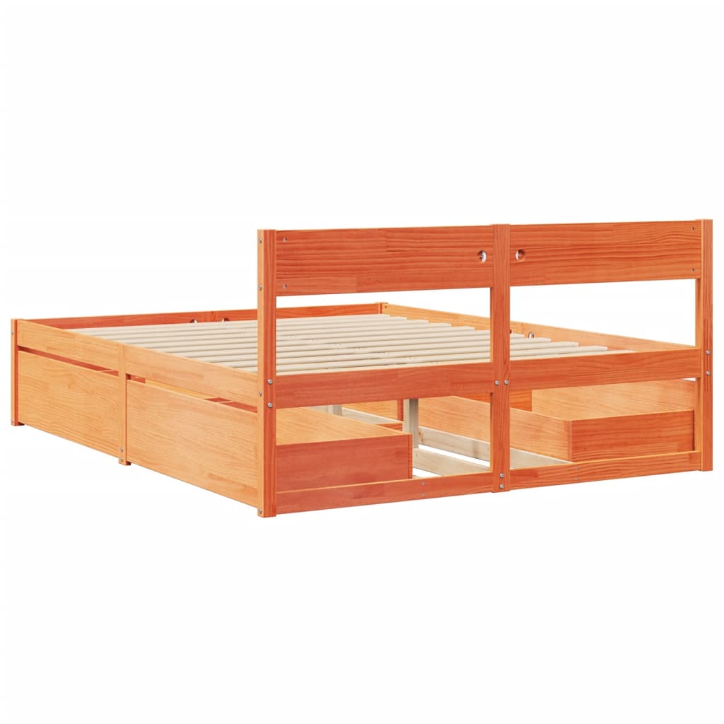 Bed Frame without Mattress Wax Brown 160x200 cm Solid Wood Pine