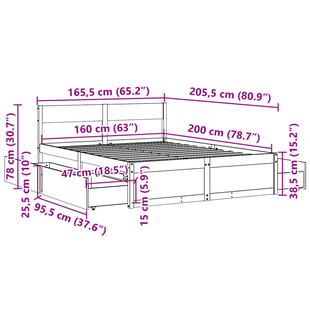 Bed Frame without Mattress Wax Brown 160x200 cm Solid Wood Pine
