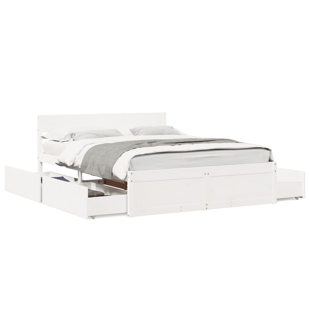 Bed Frame without Mattress White 150x200 cm King Size Solid Wood Pine