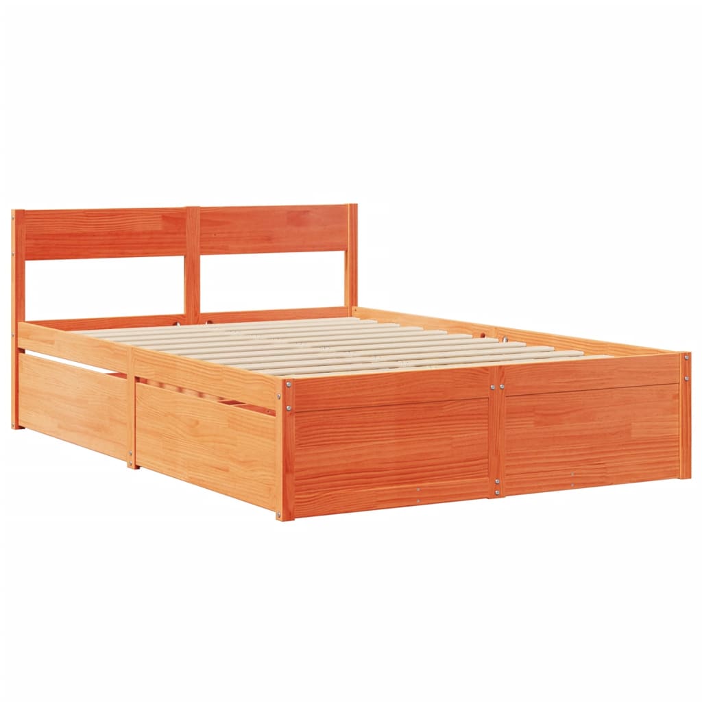 Bed Frame without Mattress Wax Brown 140x190 cm Solid Wood Pine