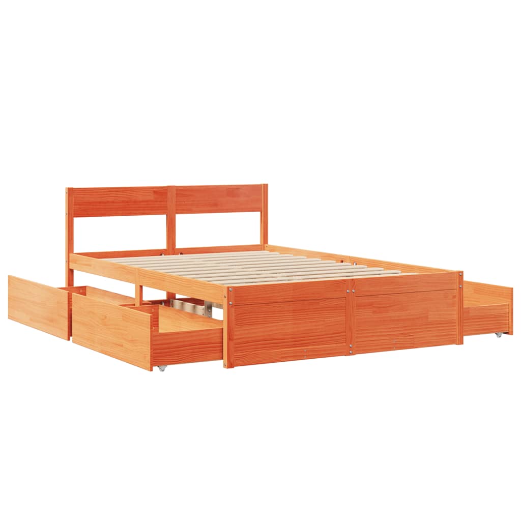Bed Frame without Mattress Wax Brown 135x190 cm Double Solid Wood Pine