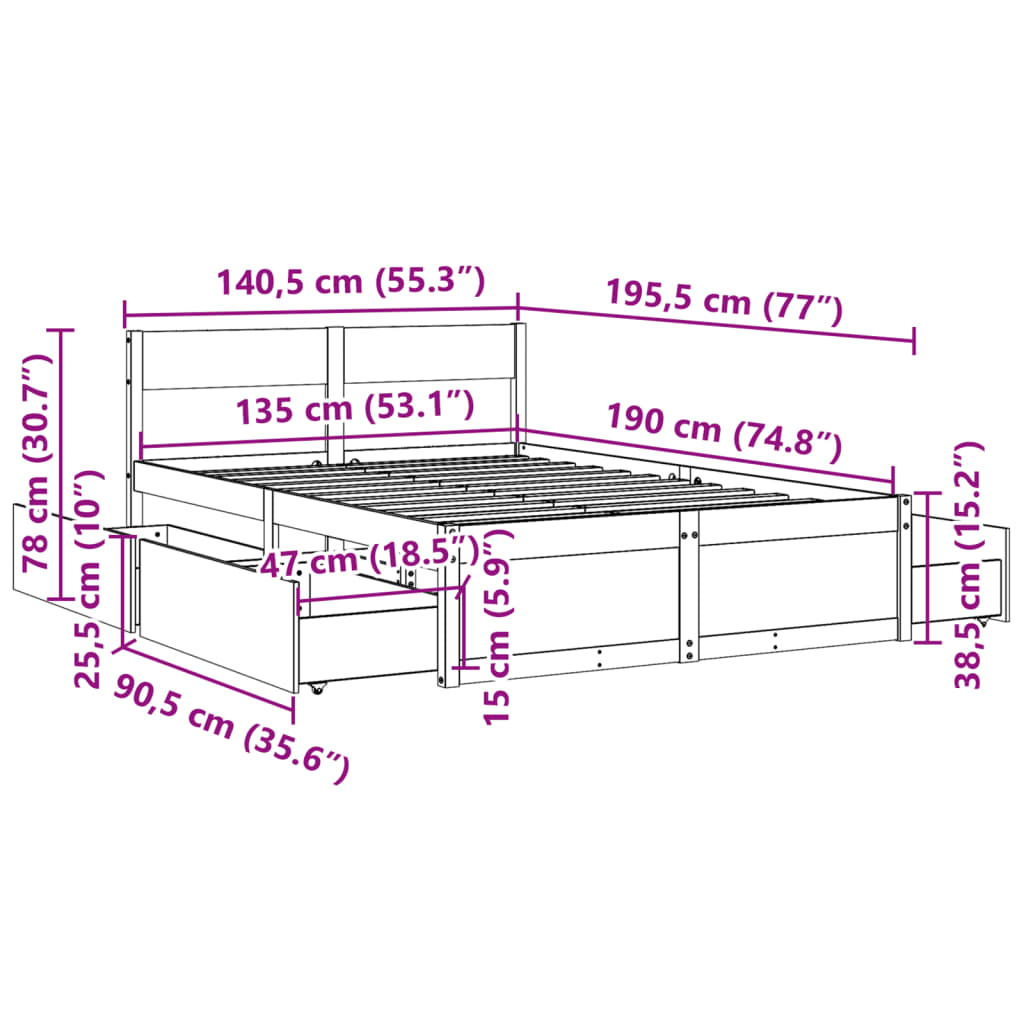 Bed Frame without Mattress Wax Brown 135x190 cm Double Solid Wood Pine