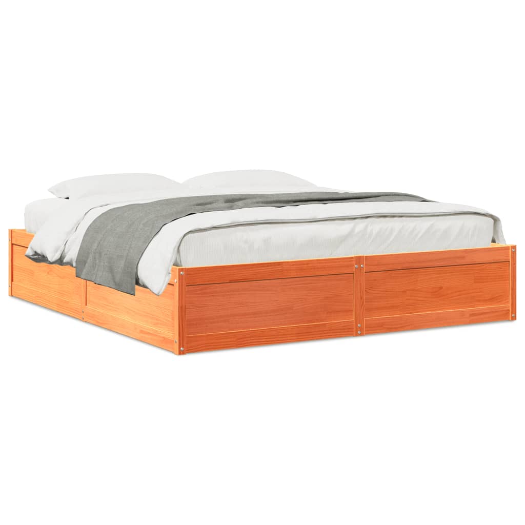 Bed Frame without Mattress Wax Brown 200x200 cm Solid Wood Pine