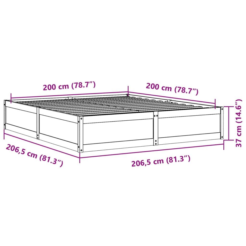 Bed Frame without Mattress Wax Brown 200x200 cm Solid Wood Pine