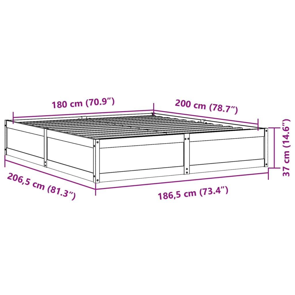 Bed Frame without Mattress White 180x200 cm Super King Solid Wood Pine