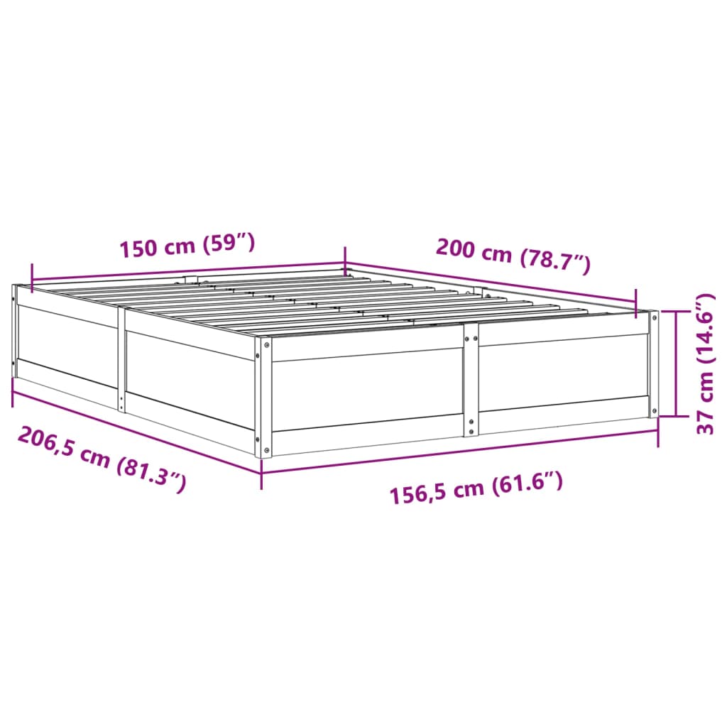 Bed Frame without Mattress White 150x200 cm King Size Solid Wood Pine