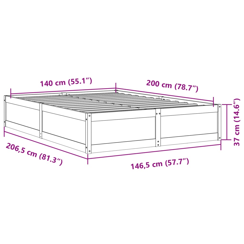 Bed Frame without Mattress 140x200 cm Solid Wood Pine