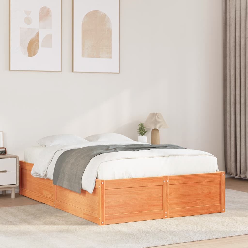 Bed Frame without Mattress Wax Brown 120x190 cm Small Double Solid Wood Pine