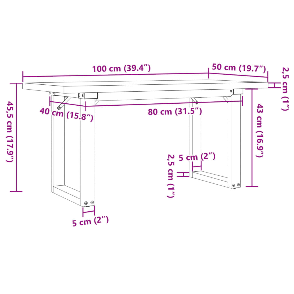 Coffee Table O-Frame 100x50x45.5 cm Solid Wood Pine and Steel