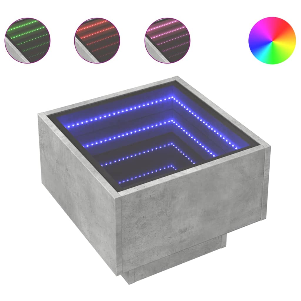 Side Table with LED Concrete Grey 40x40x30 cm Engineered Wood