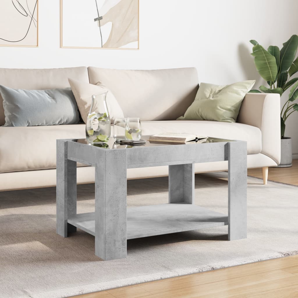 Coffee Table with LED Concrete Grey 73x53x45 cm Engineered Wood
