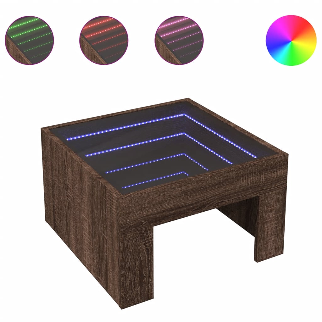 Coffee Table with Infinity LED Brown Oak 50x50x30 cm