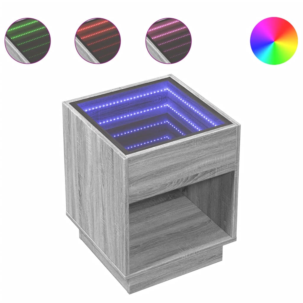 Coffee Table with Infinity LED Grey Sonoma 40x40x50 cm
