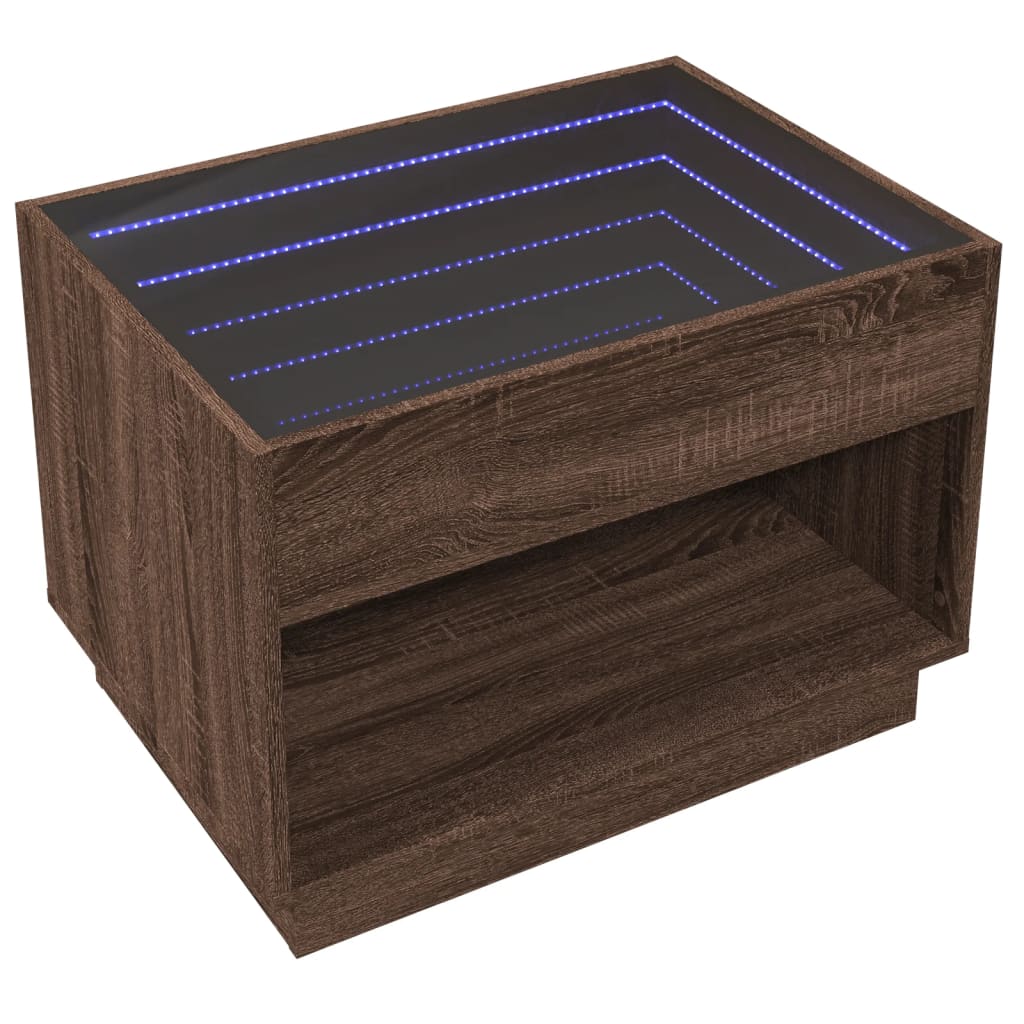Coffee Table with Infinity LED Brown Oak 70x50x50 cm