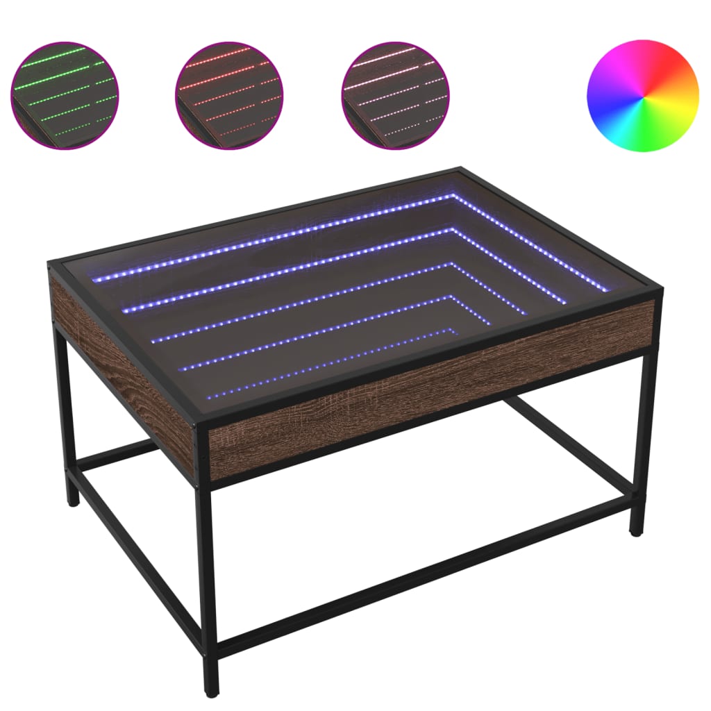 Coffee Table with Infinity LED Brown Oak 70x50x41 cm